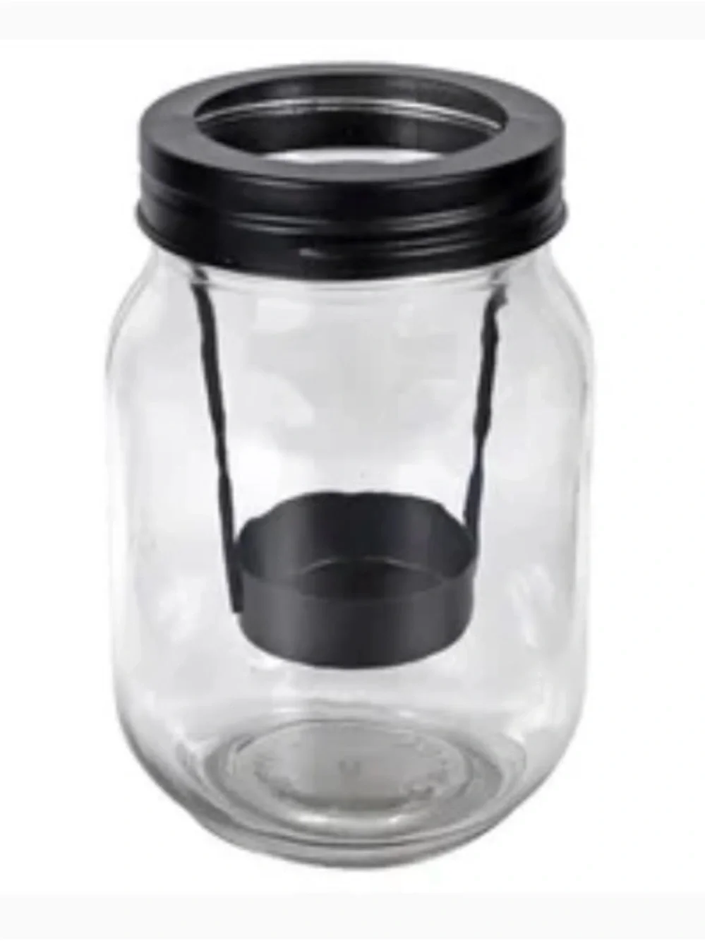 Clear Glass Hanging Candle Jar with Black Lid and Holder set of 6